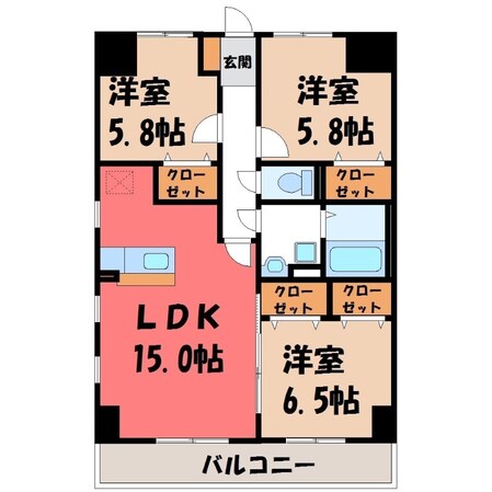 宇都宮駅 徒歩15分 1階の物件間取画像